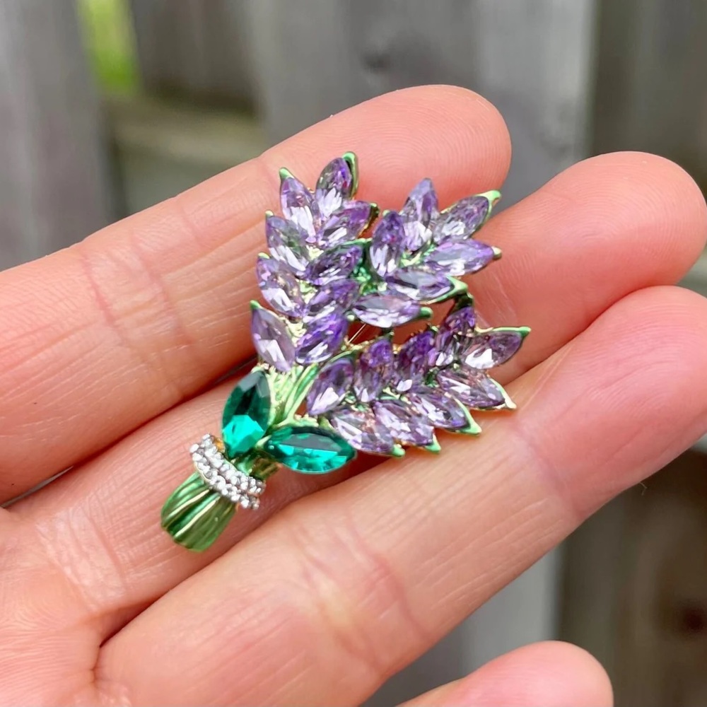 Lavender Brooch Lavender Pin Rhinestone Lavender Brooch